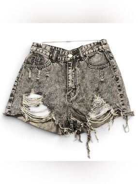 Distressed Black Denim Shorts - Size XS